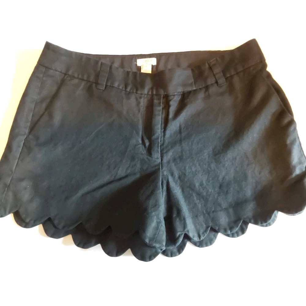 J‎ Crew Shorts Women's Size 8 Black Linen Blend Scalloped 3" Inseam